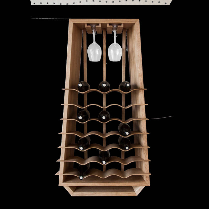 WAVE LOW Weinregal aus Massivholz mit Glashalter für 21 Flaschen Dekostyl