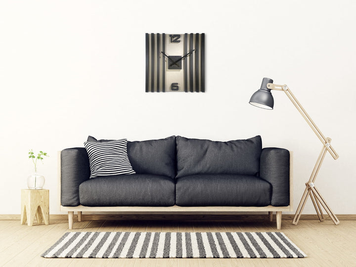 3D Wanduhren DIY Holz Eiche Lamellen große Wanduhr Schwarz Modern Wandtattoo Dekoration Uhren für Büro Wohnzimmer Schlafzimmer Quarzuhr - Dekostyl #